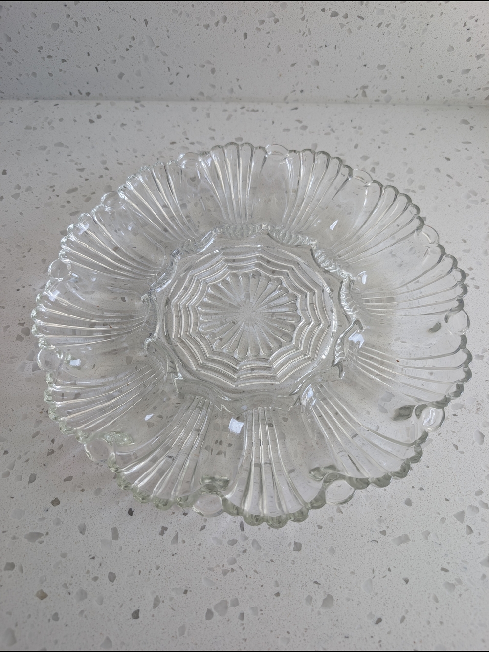 Vintage Clear Pressed Glass Deviled Egg Plate - Scalloped Edge